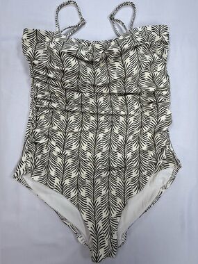 CALIA by Carrie Underwood Dark Green and Cream Leaf-Print One-Piece Swimsuit